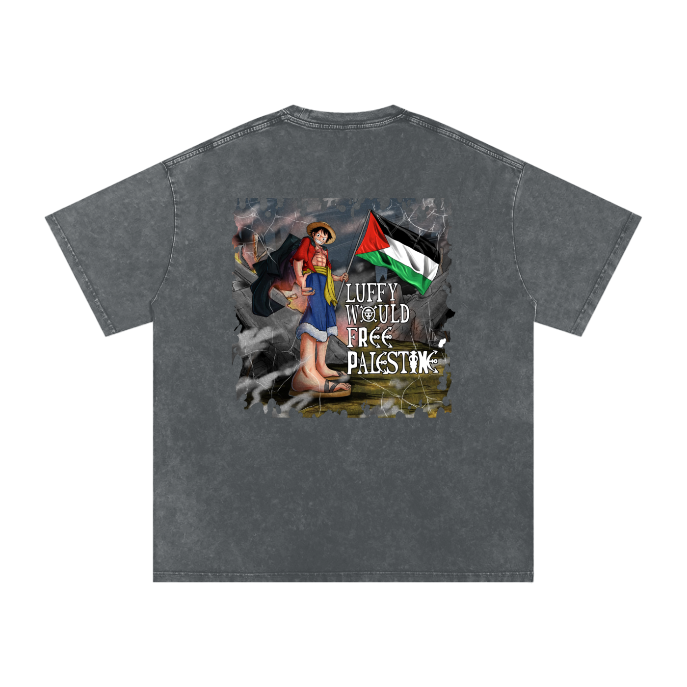 Luffy Would Free Palestine Washed Oversized Cotton T-Shirt