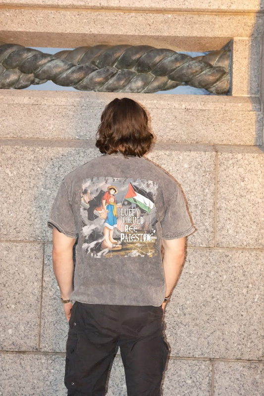 Luffy Would Free Palestine Washed Oversized Cotton T-Shirt